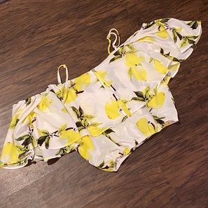 PAPILLON LEMON PRINT OFF THE SHOULDER CROP TOP
